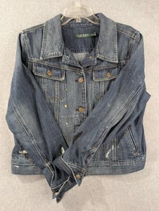 Lauren Ralph Lauren Jeansjacke Damen XL Blau Farbspritzer Distressed Grunge - Bild 1 von 9