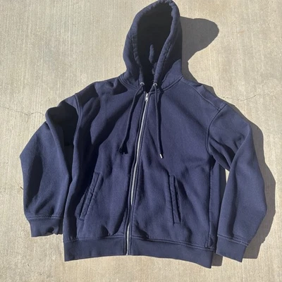 Sudadera con capucha azul oscuro holgada con cremallera Foto 1 de 4