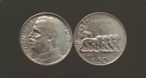 50 CENTESIMI Italy 1920 Coin - 24mm - Lions w/ Chariot - Picture 1 of 1