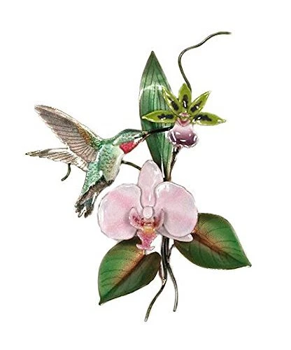 Bovano - Wall Sculpture - Broad Tailed Hummingbird w/ Pink Orchid - Image 1 of 1