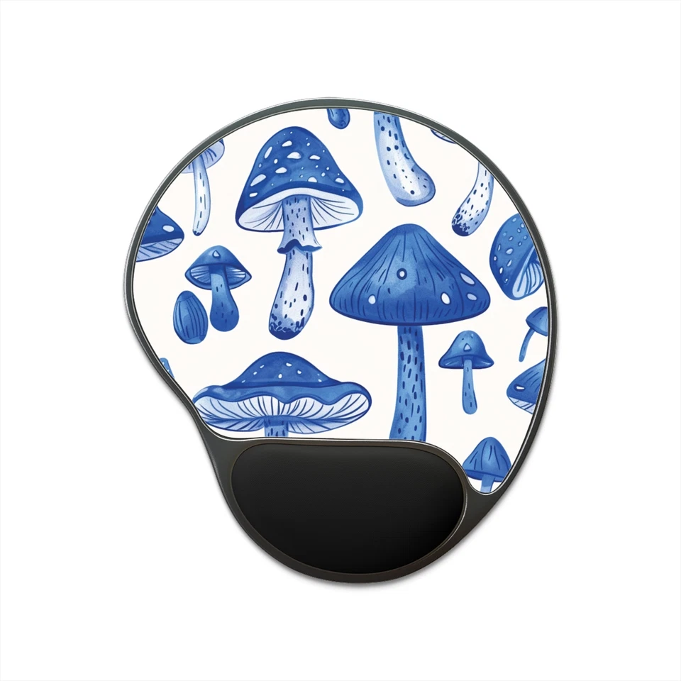Blue Mushroom Garden Mouse Pad With Wrist Rest | Mushroom Mousepad - Image 1 of 3