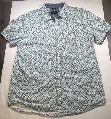 Lee Shirt Mens 2XL White Blue Floral Short Sleeve Button Up Stretch - Image 1 of 4