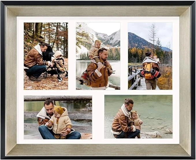 Marco de fotos collage 11x14 con 5 alfombrillas de apertura para fotos 4x6 plateado/negro Foto 1 de 4