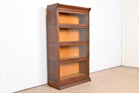 Antique Arts & Crafts Oak Four-Stack Barrister Bookcase by Gunn Furniture, 1920s Cover