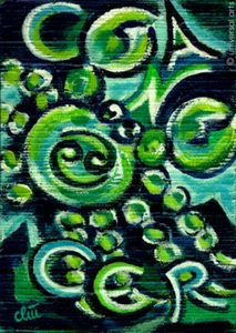 JACQUELINE DITT - Cancer Krebs Miniatur Gemälde 1991 Sternzeichen Bilder Kunst - Bild 1 von 2