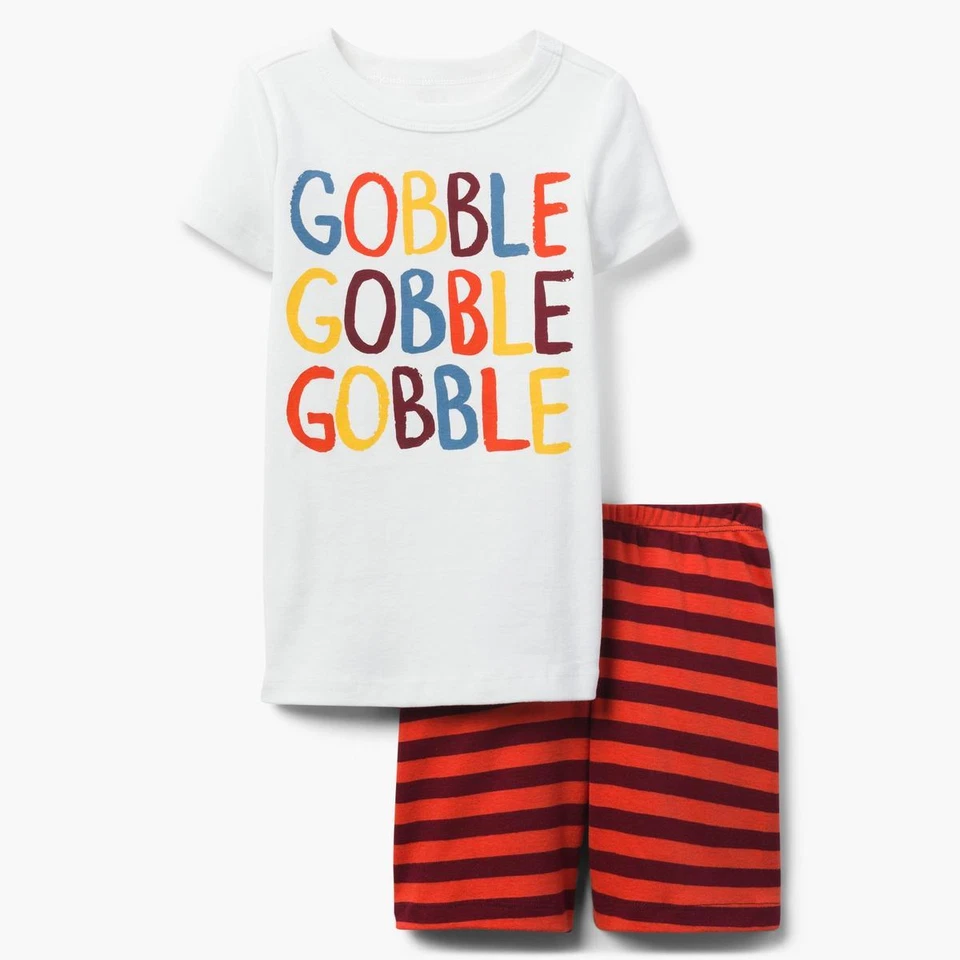 NWT Gymboree Gobble Gymmies Pajama Set Boy Thanksgiving Holiday Shortie Shorts - Image 1 of 1