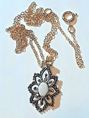 Gold filled chain necklace with white stone pendant + spring ring 1/20 12K GF - Image 1 of 4