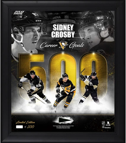 Sidney Crosby Penguins FRMD 15x17 500 Goals Collage w/ a Piece of GU Puck-LE/500 Cover