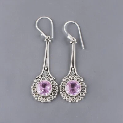 Natural Morganite Gemstone Drop/Dangle Pink Earrings 925 Sterling Silver Jewelry - Image 1 of 4