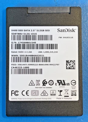 SANDISK X400 SSD SATA 6GB/s 2.5" 512GB SED / OPAL DRIVE SD8TB8U-512G-1016 NEW - Image 1 of 2
