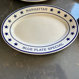 Homer Laughlin Blue Plate Special Manhattan Stars and Stripes Ovalteller Platte - Bild 1 von 7