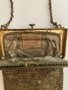 Antike französische Stahl Metallic Micro Perlen Handtasche HANDTASCHE Fransen Jugendstil - Bild 1 von 13