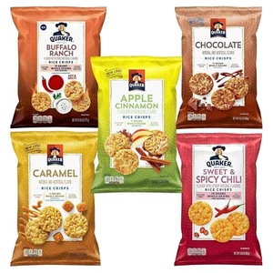 Quaker Rice Crisps Apple-Cinnamon Buffalo-Rnch Caramel Chocolate Chili 3oz 5 Bag - Picture 1 of 15