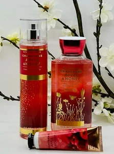 Bath and Body Works Champagne Nebulizzatore Mela e Miele, Gel Doccia, Crema Mani Set 3 Pezzi - Foto 1 di 5