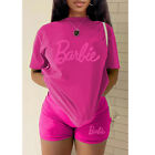 Womens 2 Pieces Summer Tracksuits Tops & Pants Set Barbie Pink Party Lounge Wear