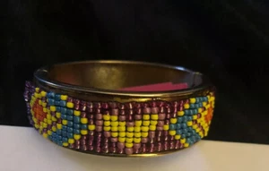 NWT Betsey Johnson Flights of Fancy Seed Beaded & Pink Glitter Bangle - Picture 1 of 5