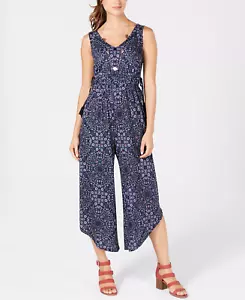 STYLE & CO Blue Floral Sleeveless Cropped Jumpsuit, NWOT Size Medium - Picture 1 of 8