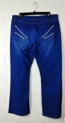WOMAN PAPAYA DENIM JEANS PANTS Size 16 Blue back embellished pockets Flat Front - Image 1 of 4