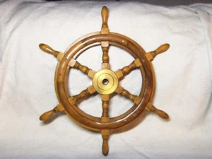 ÄLTERE SCHIFFSRAD 24" MESSING & HOLZ NAUTISCHES DEKOR - Bild 1 von 7