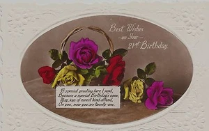 Best Wishes On Your 21st Birthday - Postal Roses con fecha de enero de 1933 - Imagen 1 de 2