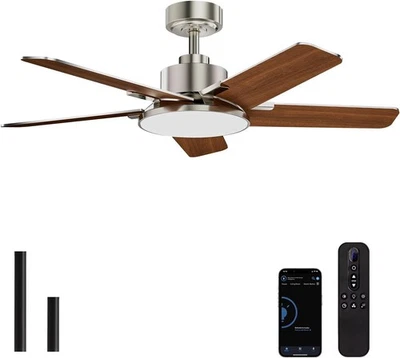 44" Ceiling Fans with Light, Nickel Modern Ceiling Fan, Remote & App Controlled - Image 1 of 4