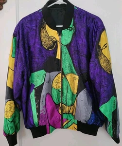 Vintage Picasso Abstract Faces Polyester Bomber Zip Jacket OS Reversible Women - Bild 1 von 12