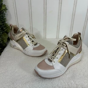 Michael Kors Georgie Leather Chain-Mesh Trainer Sneaker size 9 Shoe Wedge Glam - Picture 1 of 12