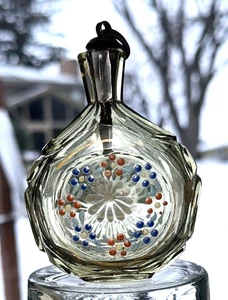 ANTIKER PARFÜMFLAKON GESCHLIFFEN & POLIERT MIT EMAILLE FLORALES DESIGN & GOLD ZUNFT - Bild 1 von 5