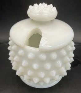 Fenton Milk Glass Hobnail Grannycore Mustard Honey Condiment Jar and Lid VTG - Picture 1 of 9