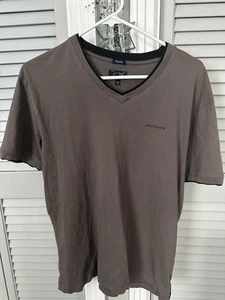 Armani Jeans Regular V Neck T Shirt Grey Tan Color/Black Trim On Sleeves/Neck L - Picture 1 of 4
