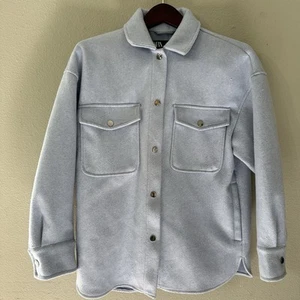 New ZARA Woman Blue Soft Collared Over Jacket Long Sleeves Buttons Size Small - Picture 1 of 7