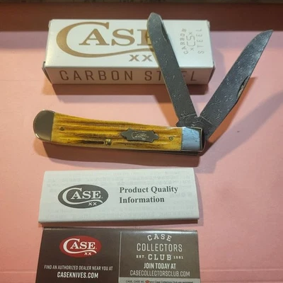 Case xx Knives Trapper Jigged Burnt Goldenrod Bone 52420 Damascus Pocket Knife - Image 1 of 4