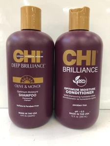 CHI Deep Brilliance Olive & Monoi Optimum Moisture Shampoo & Conditioner 12oz - Picture 1 of 2