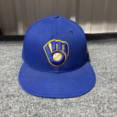 Milwaukee Brewers Baseball Cap Hat Adult 7 3/8 Blue Mens New Era Fitted A5* - Image 1 of 4