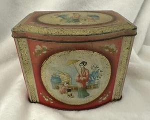 Blechdose Japanerin Garten Tee Keks Süßigkeiten Rot Gold Küche Deko Vintage - Bild 1 von 11