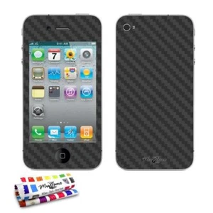STICKER AUTOCOLLANT iPHONE 4 4S DESIGN CARBONE 3D NOIR FULL BODY - Zdjęcie 1 z 1