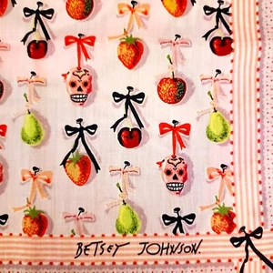 Vintage Betsey Johnson Y2K Pink Skull Apple Strawberry Cherry Fruit Dress Scarf - Picture 1 of 4