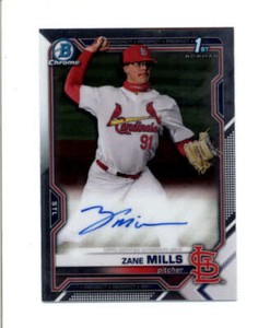 ZANE MILLS 2021 BOWMAN CHROME ROOKIE ON CARD AUTOGRAPH AUTO RC BD1182