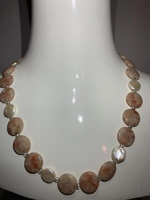 Sunstone Coin Faux Pearl Necklace - Image 1 of 4