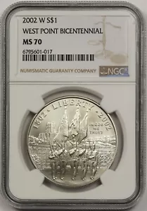 2002-W West Point Bicentennial $1 NGC MS 70 Silver Modern Commemorative Dollar - Picture 1 of 4