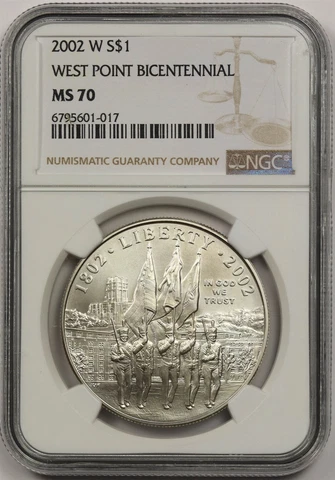 2002-W West Point Bicentennial $1 NGC MS 70 Silver Modern Commemorative Dollar Cover