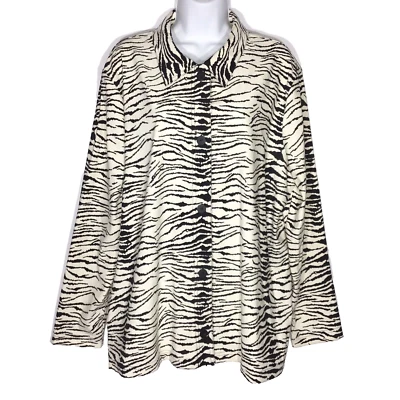 Blusa Stonebridge feminina macia camurça sintética botão para cima marfim preta estampa de zebra tamanho XL - Imagem 1 de 4