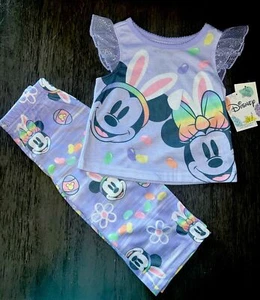 NEW 2 pc EASTER Pajama Set Disney 18 Months Minnie Mickey Mouse - Picture 1 of 4