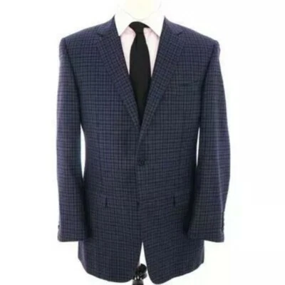 Versace Collection Mens IT54 US44 Blue Plaid 2 Button Blazer Suit Jacket - Image 1 of 4