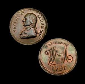 X234: Vorzüglich getönte 1790er Conder Medaille: Skidmore's Mule Halfpenny: Wiltshire 12 - Bild 1 von 1