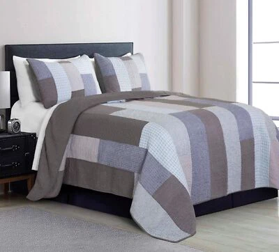 Chezmoi Collection Sora 3-Piece Plaid Checkered Grid Patchwork Stripe Quilt S... - Image 1 of 4