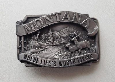 Vintage MONTANA Where Life's Worth Living Pewter Belt Buckle 1983 Siskiyou - Image 1 of 4