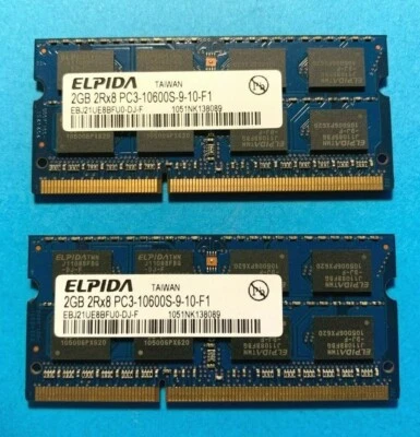ELIPDA 4GB (2X 2GB) 2Rx8 PC3-10600S  Laptop  RAM Memory EBJ21UE8BFU0-DJ-F TESTED - Image 1 of 2