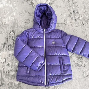 United Colors Of Benetton Hooded Puffer Jacket Coat Purple Kids M 7-8 yrs old - Picture 1 of 9