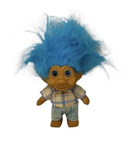 Boy Troll T.N.T. 1991 de colección Pijama a Cuadros Madrás Turquesa Pelo Ojos Azules Muñeca - Imagen 1 de 7